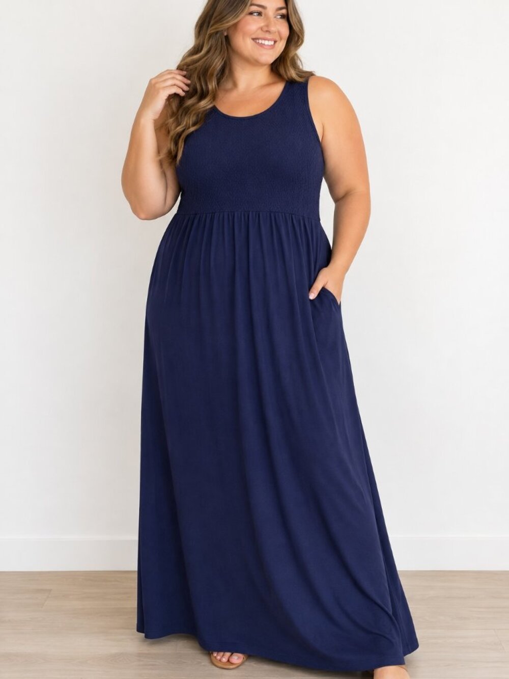 Lark + Grey Plus Size 1XL Navy Blue Textured Sleeveless Maxi Dress